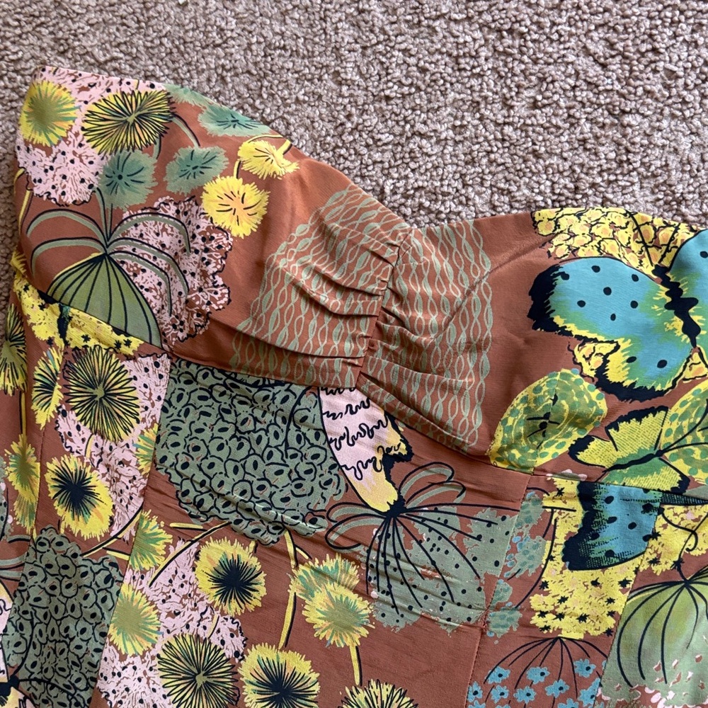 #227 Nanette Lepore Brown, Green & Turquoise Floral Midi Dress - Picture 4 of 8